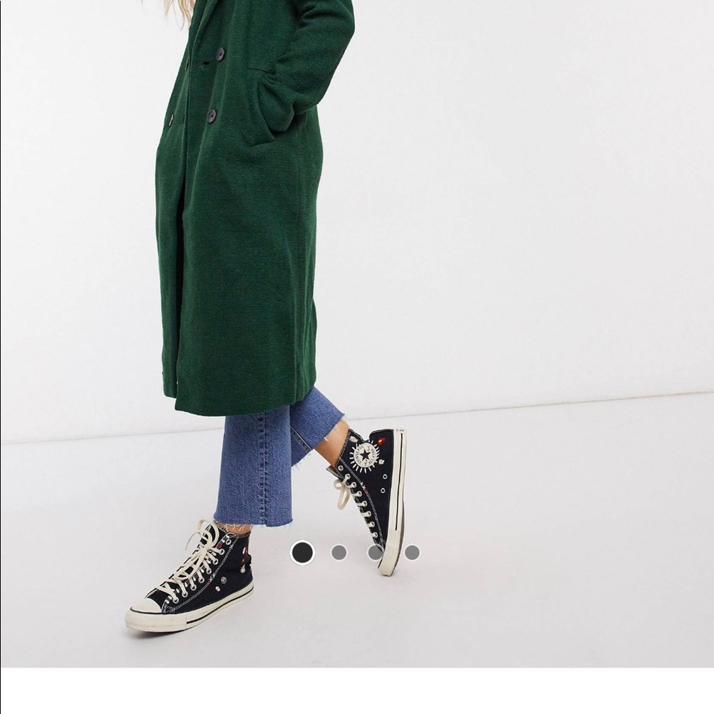 Monki Lou boucle wool  double breasted coat green